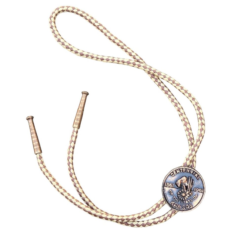 Kansas Centennial Bolo Tie Commemorative KS Buffalo Sunflower Cowboy Western